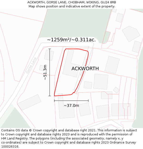 ACKWORTH, GORSE LANE, CHOBHAM, WOKING, GU24 8RB: Plot and title map