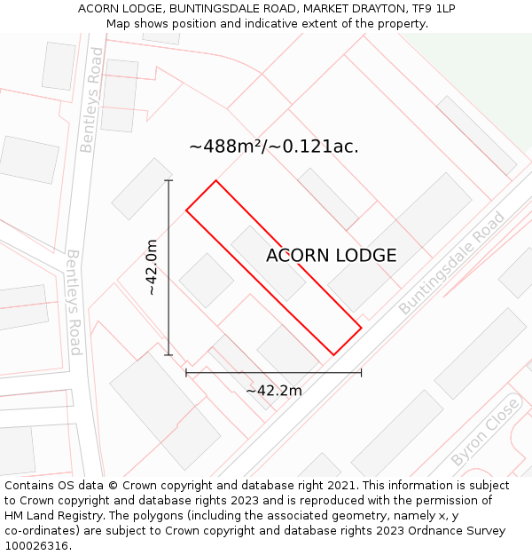 ACORN LODGE, BUNTINGSDALE ROAD, MARKET DRAYTON, TF9 1LP: Plot and title map