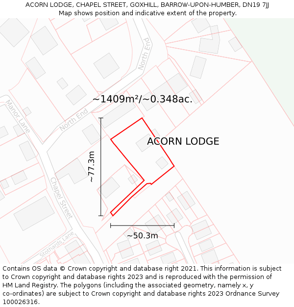 ACORN LODGE, CHAPEL STREET, GOXHILL, BARROW-UPON-HUMBER, DN19 7JJ: Plot and title map