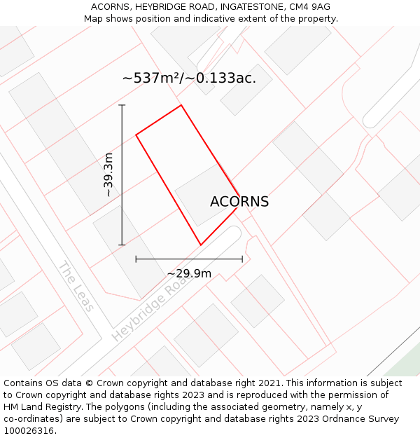 ACORNS, HEYBRIDGE ROAD, INGATESTONE, CM4 9AG: Plot and title map