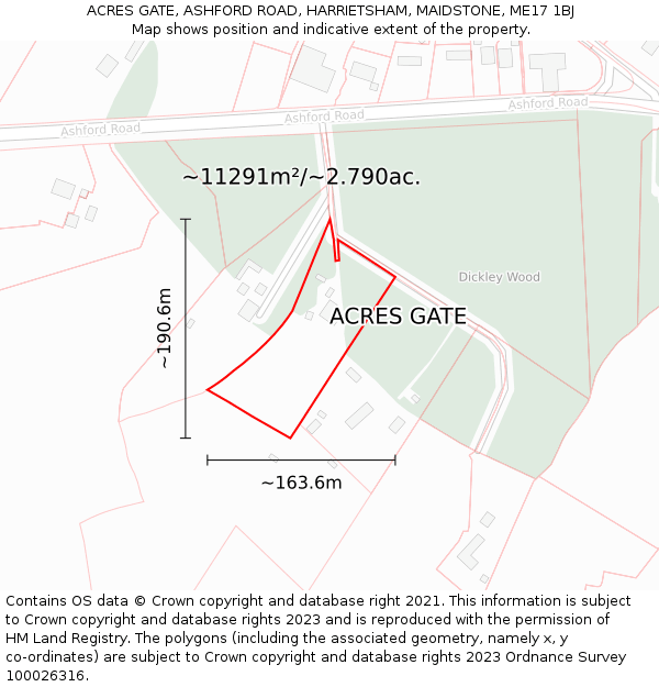 ACRES GATE, ASHFORD ROAD, HARRIETSHAM, MAIDSTONE, ME17 1BJ: Plot and title map