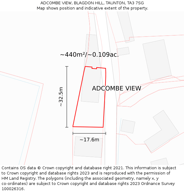 ADCOMBE VIEW, BLAGDON HILL, TAUNTON, TA3 7SG: Plot and title map