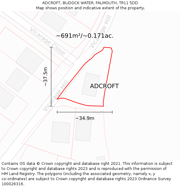 ADCROFT, BUDOCK WATER, FALMOUTH, TR11 5DD: Plot and title map