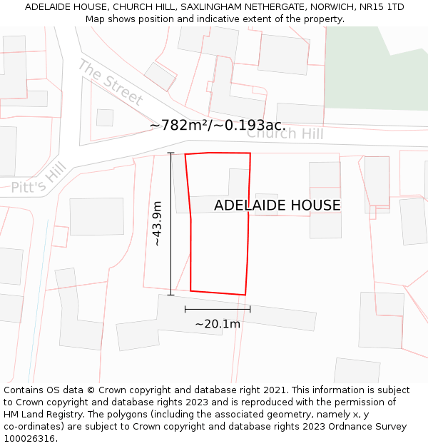 ADELAIDE HOUSE, CHURCH HILL, SAXLINGHAM NETHERGATE, NORWICH, NR15 1TD: Plot and title map