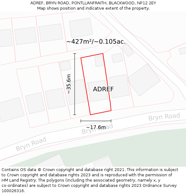 ADREF, BRYN ROAD, PONTLLANFRAITH, BLACKWOOD, NP12 2EY: Plot and title map