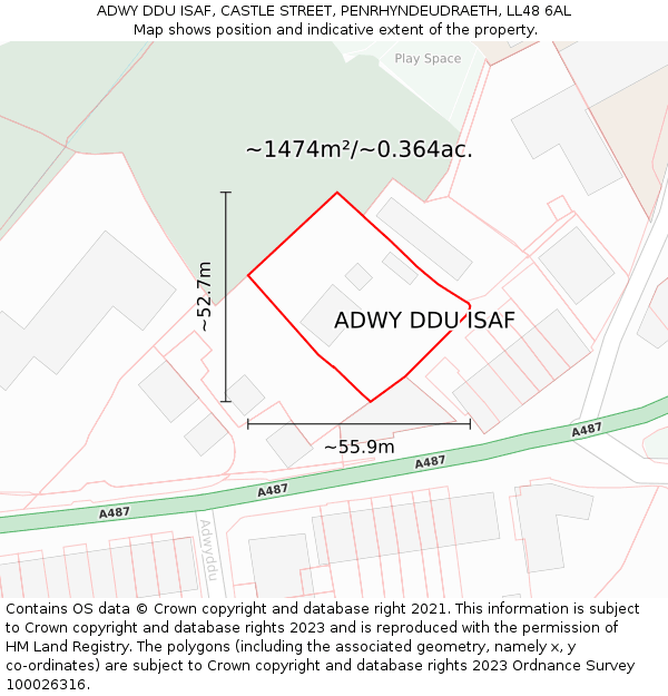 ADWY DDU ISAF, CASTLE STREET, PENRHYNDEUDRAETH, LL48 6AL: Plot and title map