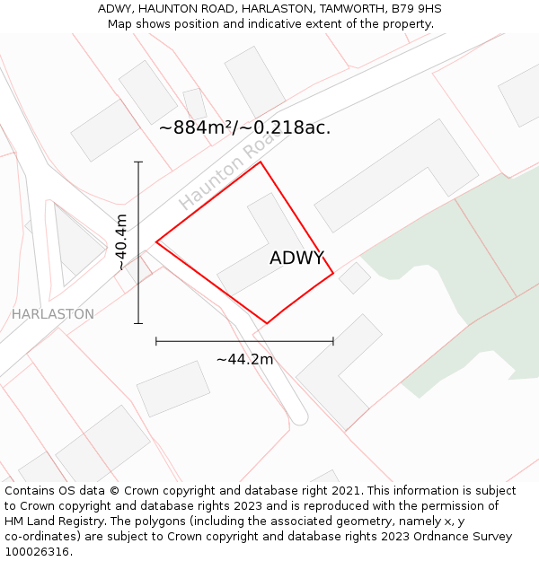 ADWY, HAUNTON ROAD, HARLASTON, TAMWORTH, B79 9HS: Plot and title map