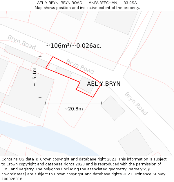 AEL Y BRYN, BRYN ROAD, LLANFAIRFECHAN, LL33 0SA: Plot and title map