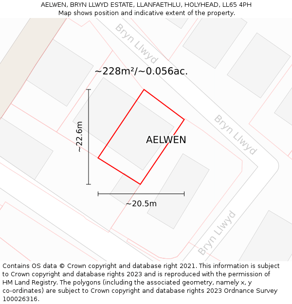 AELWEN, BRYN LLWYD ESTATE, LLANFAETHLU, HOLYHEAD, LL65 4PH: Plot and title map