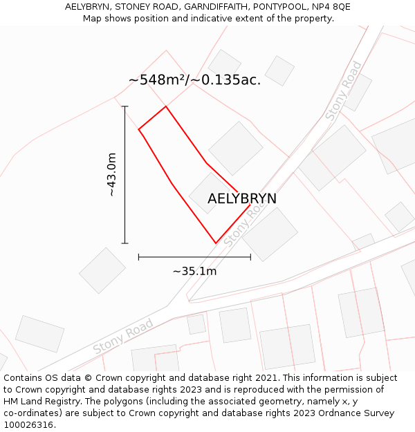 AELYBRYN, STONEY ROAD, GARNDIFFAITH, PONTYPOOL, NP4 8QE: Plot and title map
