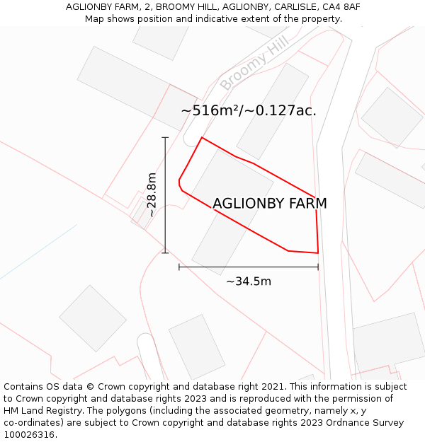 AGLIONBY FARM, 2, BROOMY HILL, AGLIONBY, CARLISLE, CA4 8AF: Plot and title map