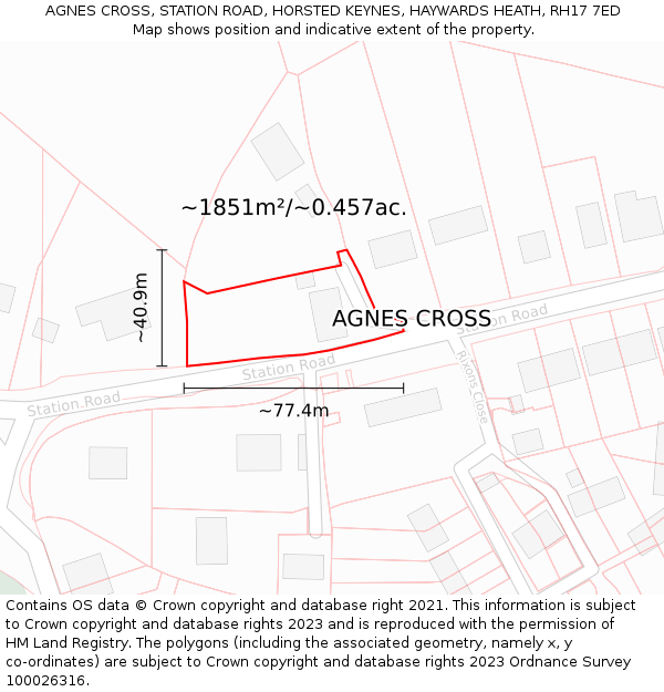 AGNES CROSS, STATION ROAD, HORSTED KEYNES, HAYWARDS HEATH, RH17 7ED: Plot and title map