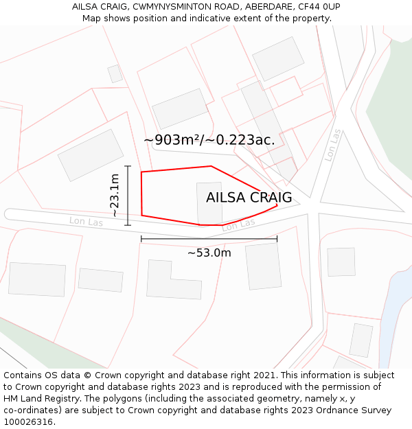 AILSA CRAIG, CWMYNYSMINTON ROAD, ABERDARE, CF44 0UP: Plot and title map