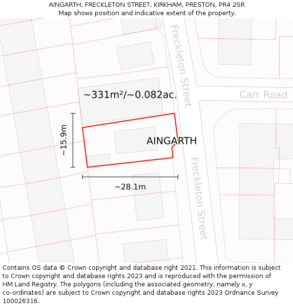 AINGARTH, FRECKLETON STREET, KIRKHAM, PRESTON, PR4 2SR: Plot and title map