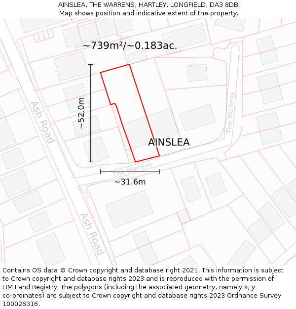 AINSLEA, THE WARRENS, HARTLEY, LONGFIELD, DA3 8DB: Plot and title map