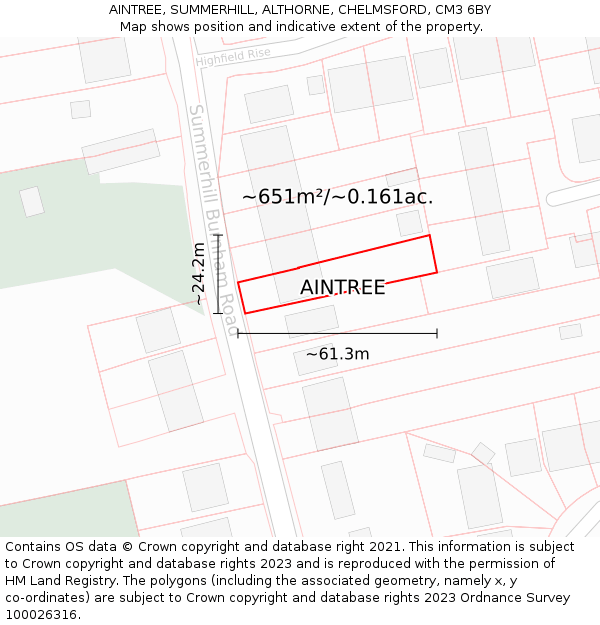 AINTREE, SUMMERHILL, ALTHORNE, CHELMSFORD, CM3 6BY: Plot and title map