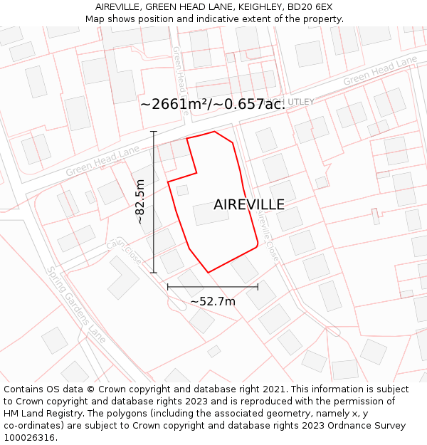 AIREVILLE, GREEN HEAD LANE, KEIGHLEY, BD20 6EX: Plot and title map