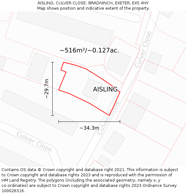 AISLING, CULVER CLOSE, BRADNINCH, EXETER, EX5 4NY: Plot and title map