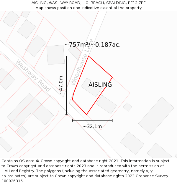 AISLING, WASHWAY ROAD, HOLBEACH, SPALDING, PE12 7PE: Plot and title map