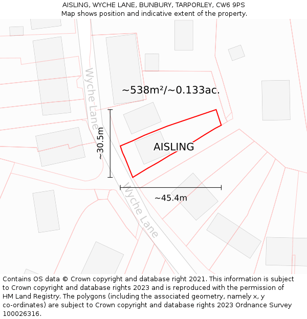 AISLING, WYCHE LANE, BUNBURY, TARPORLEY, CW6 9PS: Plot and title map