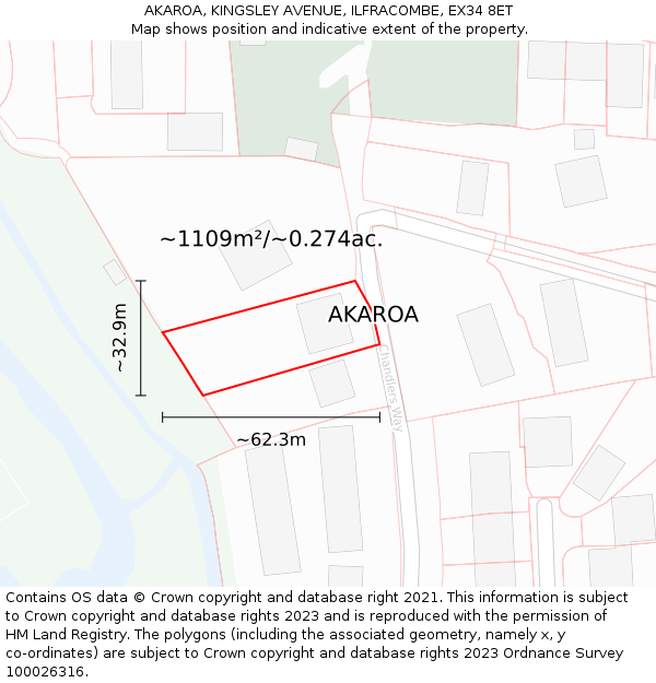 AKAROA, KINGSLEY AVENUE, ILFRACOMBE, EX34 8ET: Plot and title map