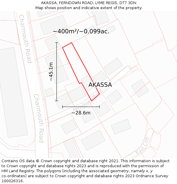 AKASSA, FERNDOWN ROAD, LYME REGIS, DT7 3DN: Plot and title map