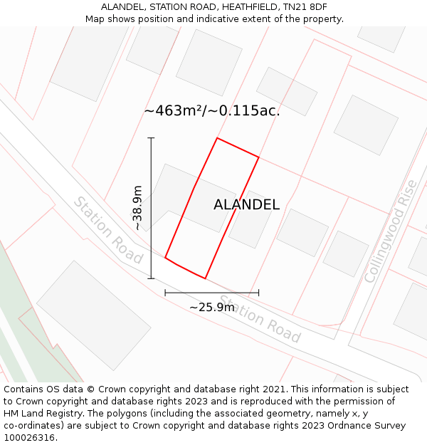 ALANDEL, STATION ROAD, HEATHFIELD, TN21 8DF: Plot and title map