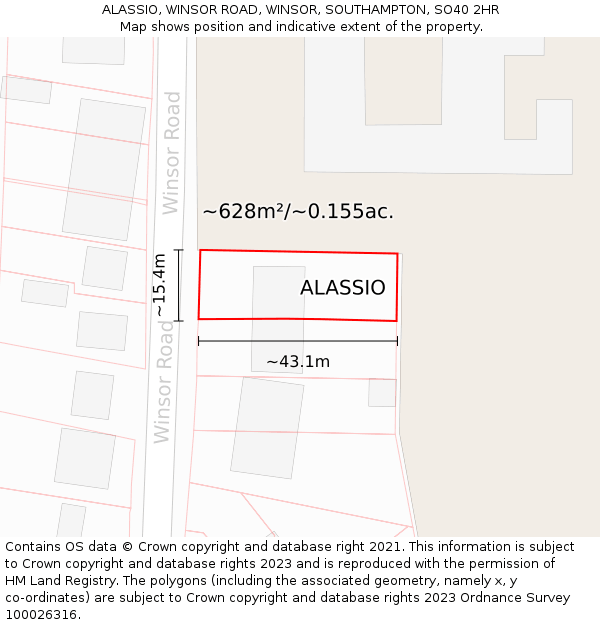 ALASSIO, WINSOR ROAD, WINSOR, SOUTHAMPTON, SO40 2HR: Plot and title map