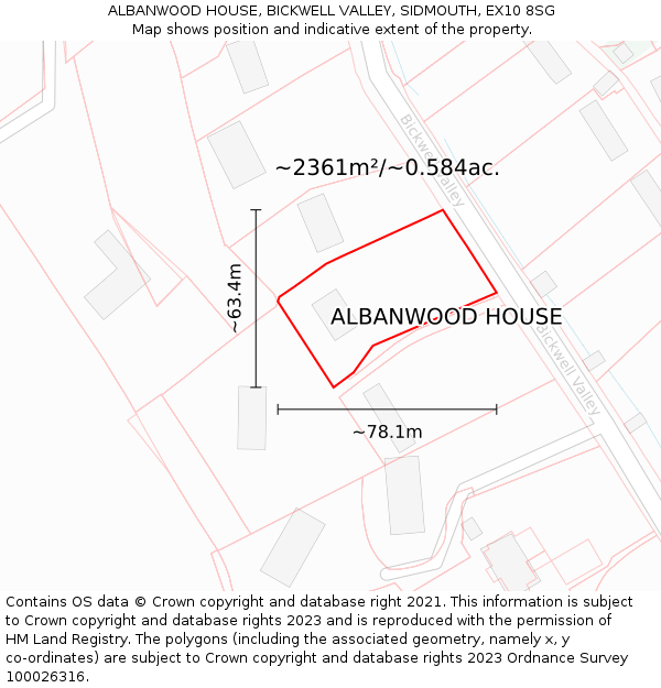 ALBANWOOD HOUSE, BICKWELL VALLEY, SIDMOUTH, EX10 8SG: Plot and title map