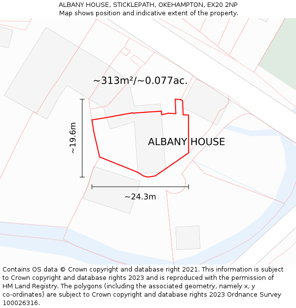 ALBANY HOUSE, STICKLEPATH, OKEHAMPTON, EX20 2NP: Plot and title map