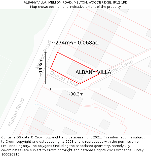 ALBANY VILLA, MELTON ROAD, MELTON, WOODBRIDGE, IP12 1PD: Plot and title map