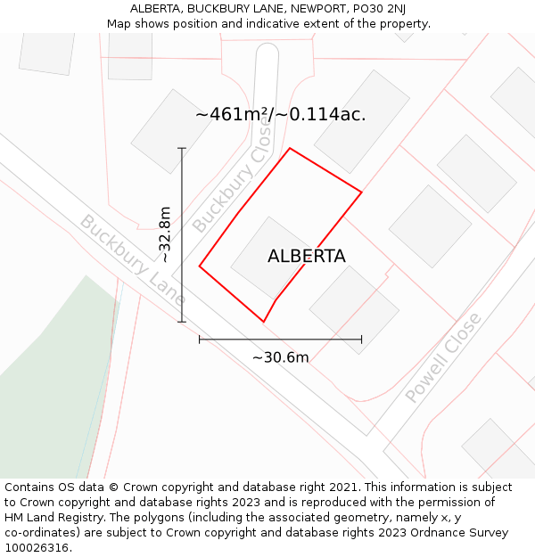 ALBERTA, BUCKBURY LANE, NEWPORT, PO30 2NJ: Plot and title map