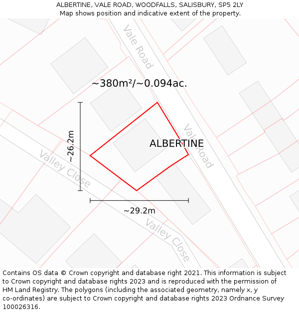 ALBERTINE, VALE ROAD, WOODFALLS, SALISBURY, SP5 2LY: Plot and title map