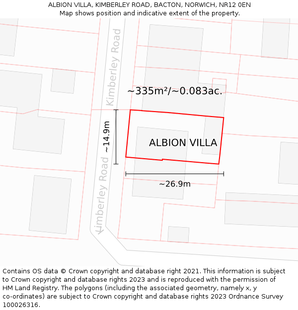 ALBION VILLA, KIMBERLEY ROAD, BACTON, NORWICH, NR12 0EN: Plot and title map