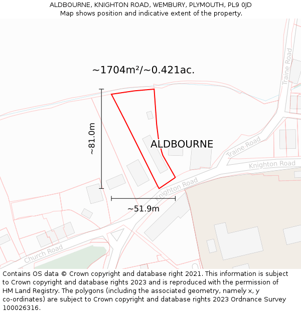 ALDBOURNE, KNIGHTON ROAD, WEMBURY, PLYMOUTH, PL9 0JD: Plot and title map