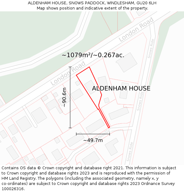 ALDENHAM HOUSE, SNOWS PADDOCK, WINDLESHAM, GU20 6LH: Plot and title map