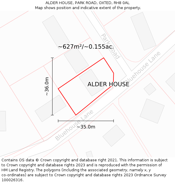 ALDER HOUSE, PARK ROAD, OXTED, RH8 0AL: Plot and title map