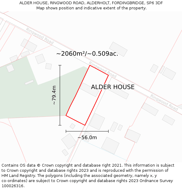 ALDER HOUSE, RINGWOOD ROAD, ALDERHOLT, FORDINGBRIDGE, SP6 3DF: Plot and title map