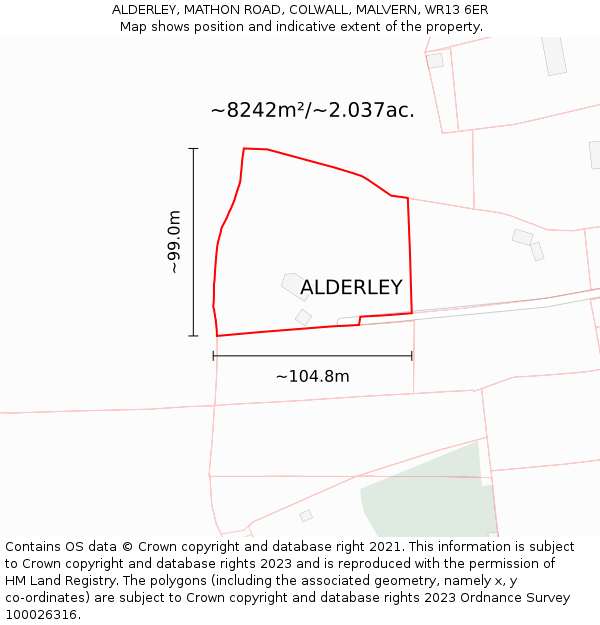 ALDERLEY, MATHON ROAD, COLWALL, MALVERN, WR13 6ER: Plot and title map