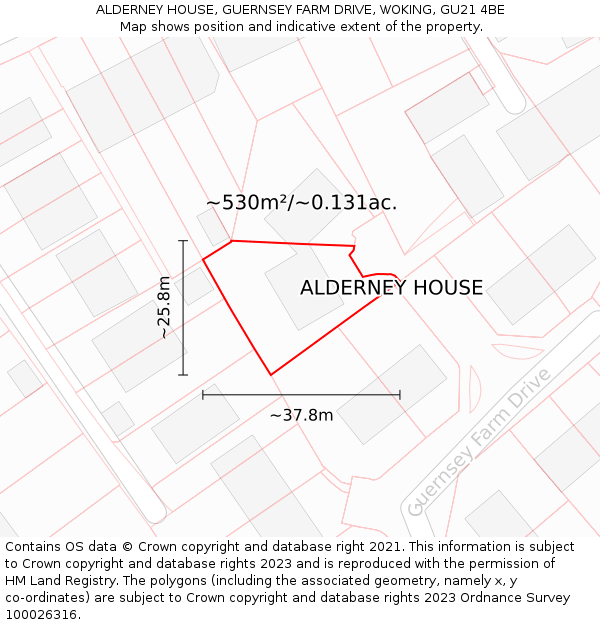 ALDERNEY HOUSE, GUERNSEY FARM DRIVE, WOKING, GU21 4BE: Plot and title map