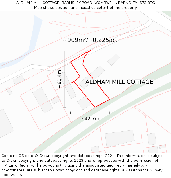 ALDHAM MILL COTTAGE, BARNSLEY ROAD, WOMBWELL, BARNSLEY, S73 8EG: Plot and title map