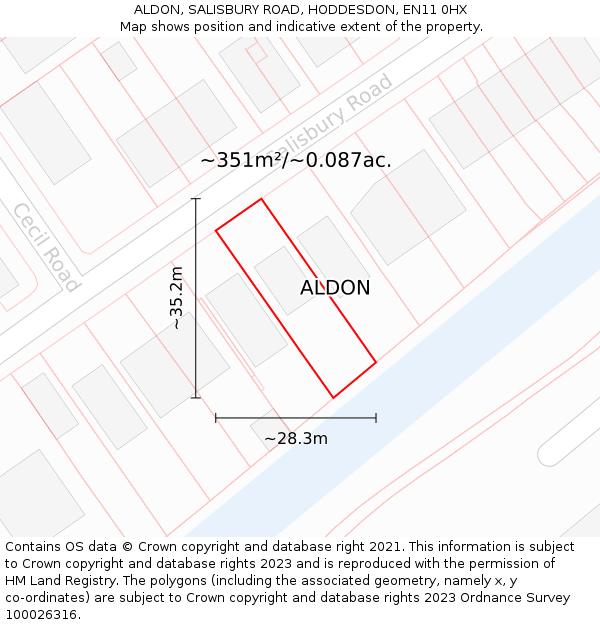 ALDON, SALISBURY ROAD, HODDESDON, EN11 0HX: Plot and title map