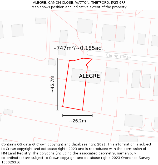 ALEGRE, CANON CLOSE, WATTON, THETFORD, IP25 6RF: Plot and title map