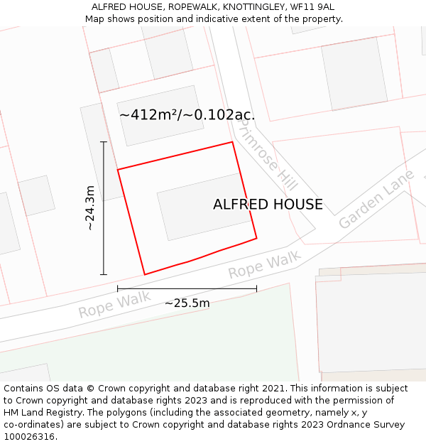 ALFRED HOUSE, ROPEWALK, KNOTTINGLEY, WF11 9AL: Plot and title map