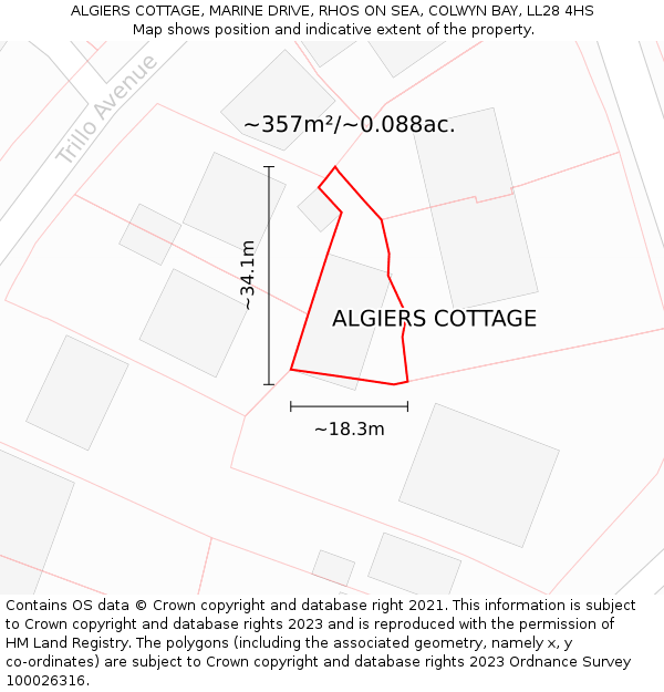 ALGIERS COTTAGE, MARINE DRIVE, RHOS ON SEA, COLWYN BAY, LL28 4HS: Plot and title map
