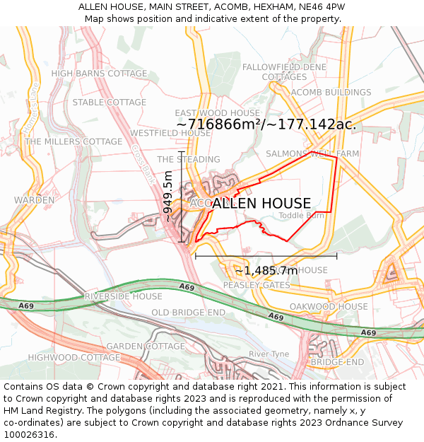 ALLEN HOUSE, MAIN STREET, ACOMB, HEXHAM, NE46 4PW: Plot and title map
