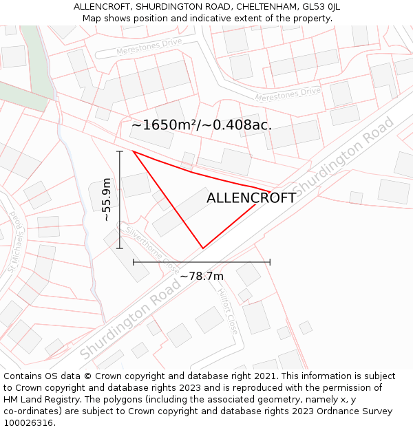 ALLENCROFT, SHURDINGTON ROAD, CHELTENHAM, GL53 0JL: Plot and title map