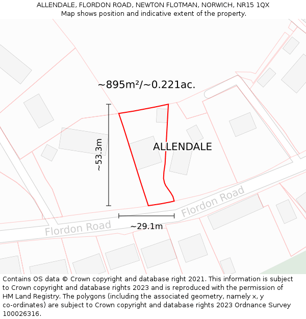 ALLENDALE, FLORDON ROAD, NEWTON FLOTMAN, NORWICH, NR15 1QX: Plot and title map