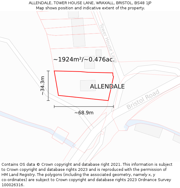 ALLENDALE, TOWER HOUSE LANE, WRAXALL, BRISTOL, BS48 1JP: Plot and title map