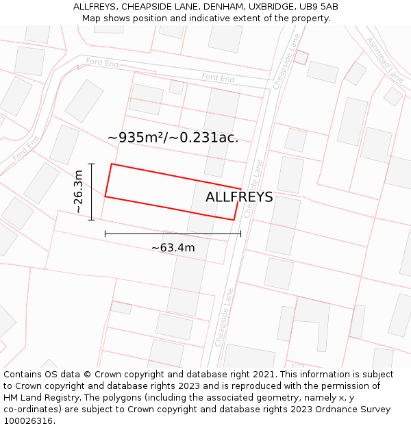 ALLFREYS, CHEAPSIDE LANE, DENHAM, UXBRIDGE, UB9 5AB: Plot and title map